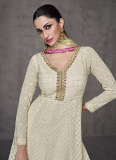 Heavy Foux Georgette Gown in Cream White Colour